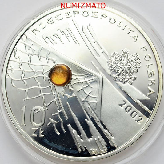 10 zł 2002 r. - Korea - Japonia - bursztyn - Mistrzostwa Świata w Piłce Nożnej 2002