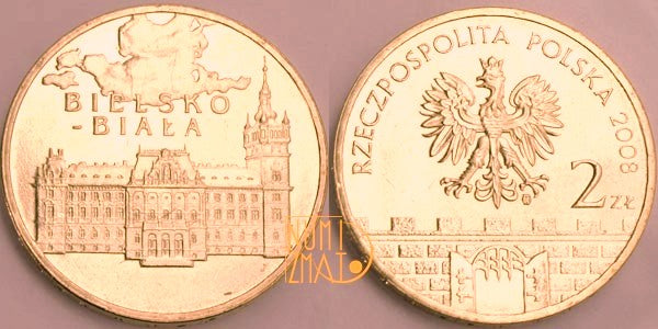 2 zł 2008 r. - Bielsko-Biała, Historyczne miasta w Polsce, dwa złote NG