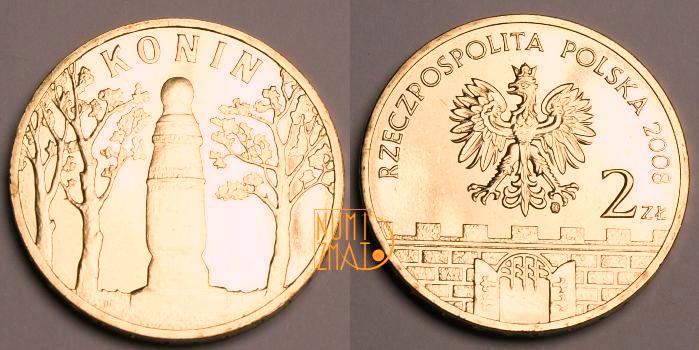 2 zł 2008 r. - Konin, Historyczne miasta w Polsce, dwa złote NG