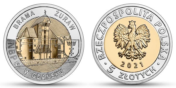 5 zł 2021 r. - Brama Żuraw w Gdańsku - Odkryj Polskę (12)