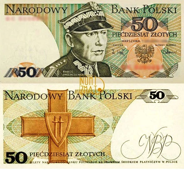 Banknot 50 zł 1988 SERIA HK, ŚWIERCZEWSKI pięćdziesiąt złotych UNC
