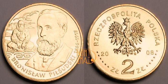 2 zł 2008 r. - Bronisław Piłsudski (1866-1918) - Polscy Podróżnicy i Badacze, dwa złote NG