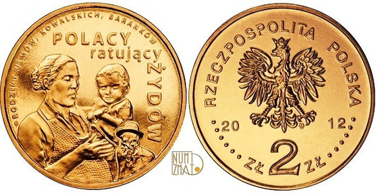 2 zł 2012 r. - Rodzina Ulmów, Baranków, Kowalskich - Polacy ratujący Żydów, dwa złote NG