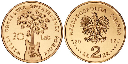 2 zł 2012 r. - Wielka Orkiestra Świątecznej Pomocy - 20 lat - WOŚP, dwa złote NG