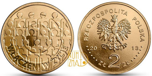 2 zł 2013 r. - 50-lecie działalności Polskiego Stowarzyszenia na Rzecz Osób z Upośledzeniem Umysłowym, dwa złote NG