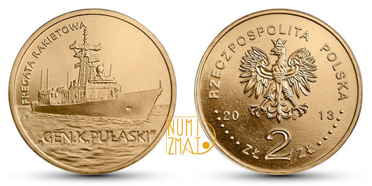 2 zł 2013 r. - Fregata rakietowa Gen. K. Pułaski - Polskie okręty, dwa złote NG