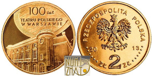 2 zł 2013 r. - 100-lecie Teatru Polskiego, dwa złote NG