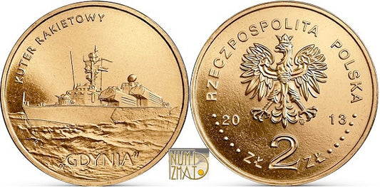 2 zł 2013 r. - Kuter rakietowy Gdynia - Polskie okręty, dwa złote NG