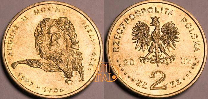 2 zł 2002 r. - August II Mocny - Poczet królów i książąt polskich, dwa złote NG