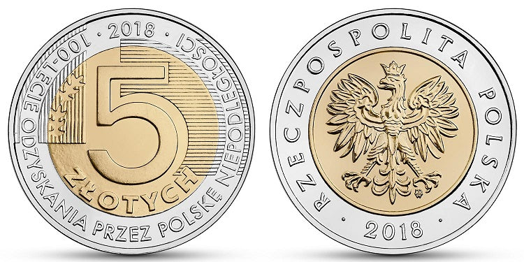 5 zł 2018 r. - 100-lecie odzyskania przez Polskę niepodległości