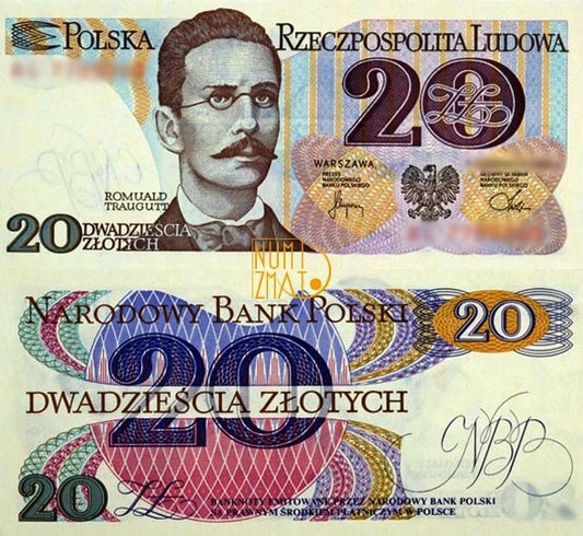 Banknot 20 zł 1982 SERIA AP, TRAUGUTT dwadzieścia złotych UNC